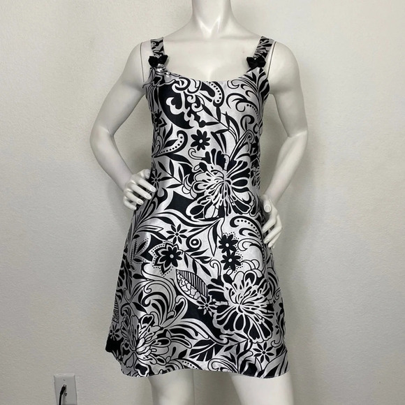 Vintage Sante Classics Black & White Floral Satin Slip Dress Nightgown W/Bows S - Picture 1 of 7